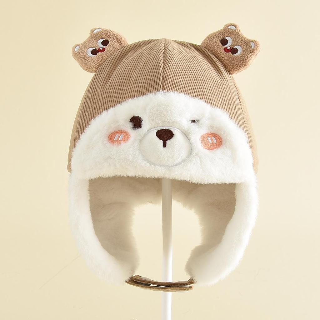 Children's Cute Cartoon Lei Feng Hat - Windproof, Thick Plush, Warm Ear Protection for Autumn and Winter Outdoor Wear.