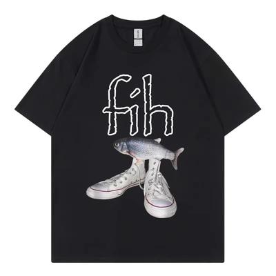 Funny New Style Hot Sale Fih Shoes Graphic T Shirts Misspelled Fish Meme Tshirts Men Women Casual Fashion Short Sleeve Tshirt