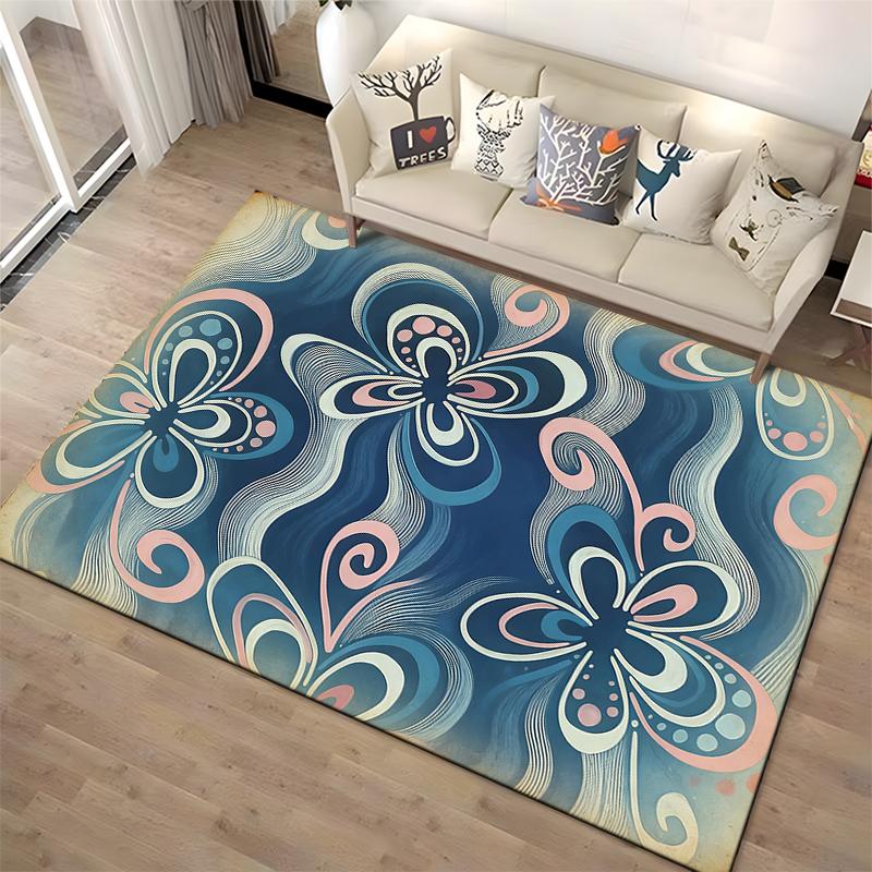 Abstract Floral Pattern Blue and Pink Carpet for Living Room Decor Suitable for use as an anti-slip for living room bedroom sofas