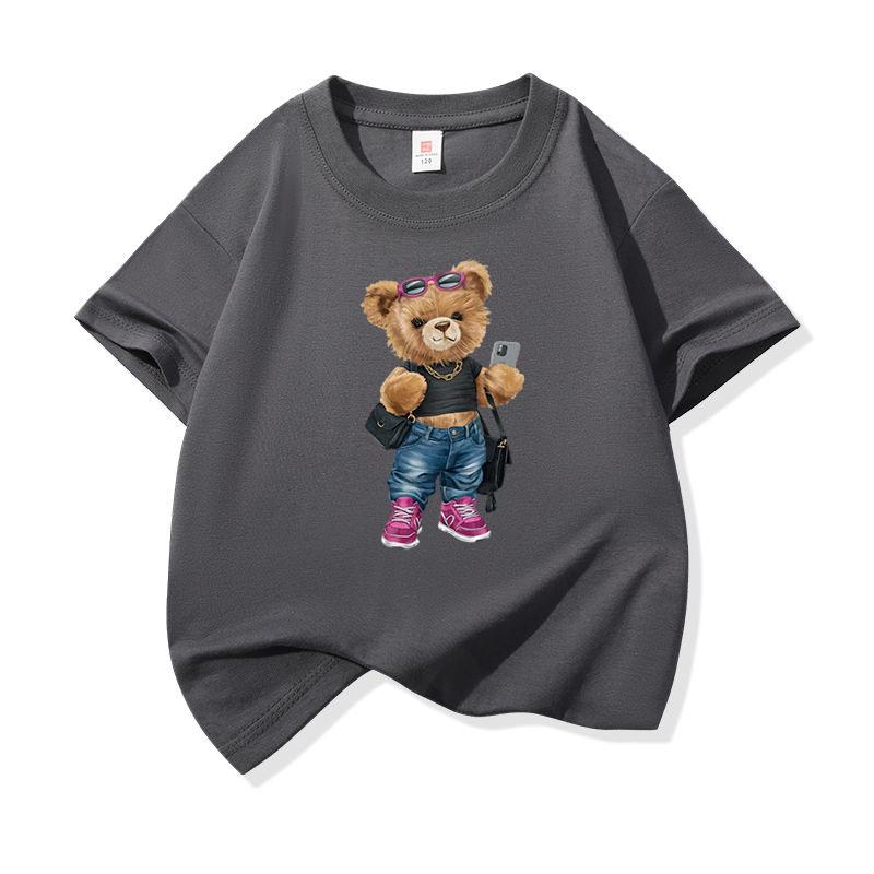 Trendy Girl Bear With Sunglasses Graphic Tee Kids 100 Cotton Crew Neck Casual T Shirt Short Sleeve Muticolor Top For Girls Boys