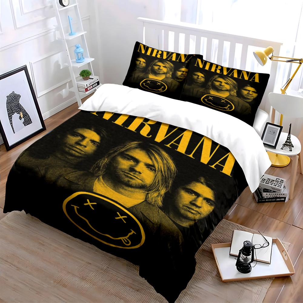Set Biancheria da Letto Stampato Banda Nirvana Set Biancheria da Letto Nero (1 copripiumino, 2 federe, piumino non incluso)