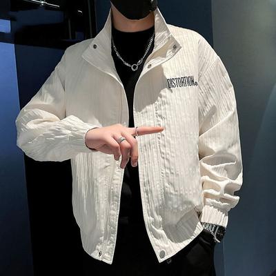 Gestreifte Jacke Herren Frühling und Herbst Herrenjacke Neu Trendig Hochwertig Gutaussehend Lässig Kurz Stehkragen Jacke