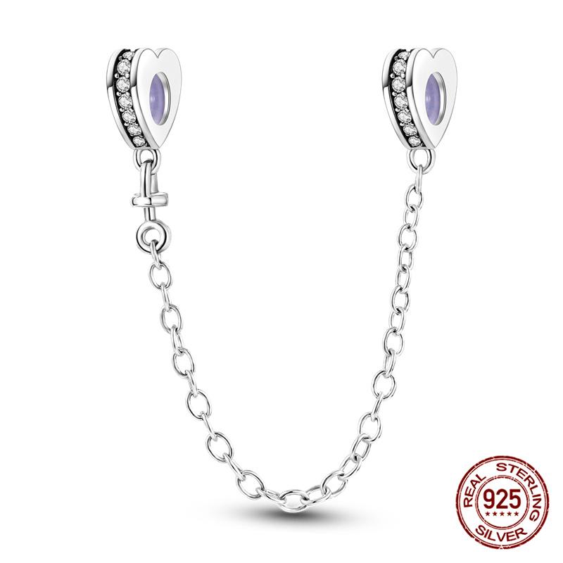 Original 100% 925 Silver Star Moon Safety Chain Fit 925 Original Bracelet & 3mm Bracelet DIY Jewelry Making Women Gift