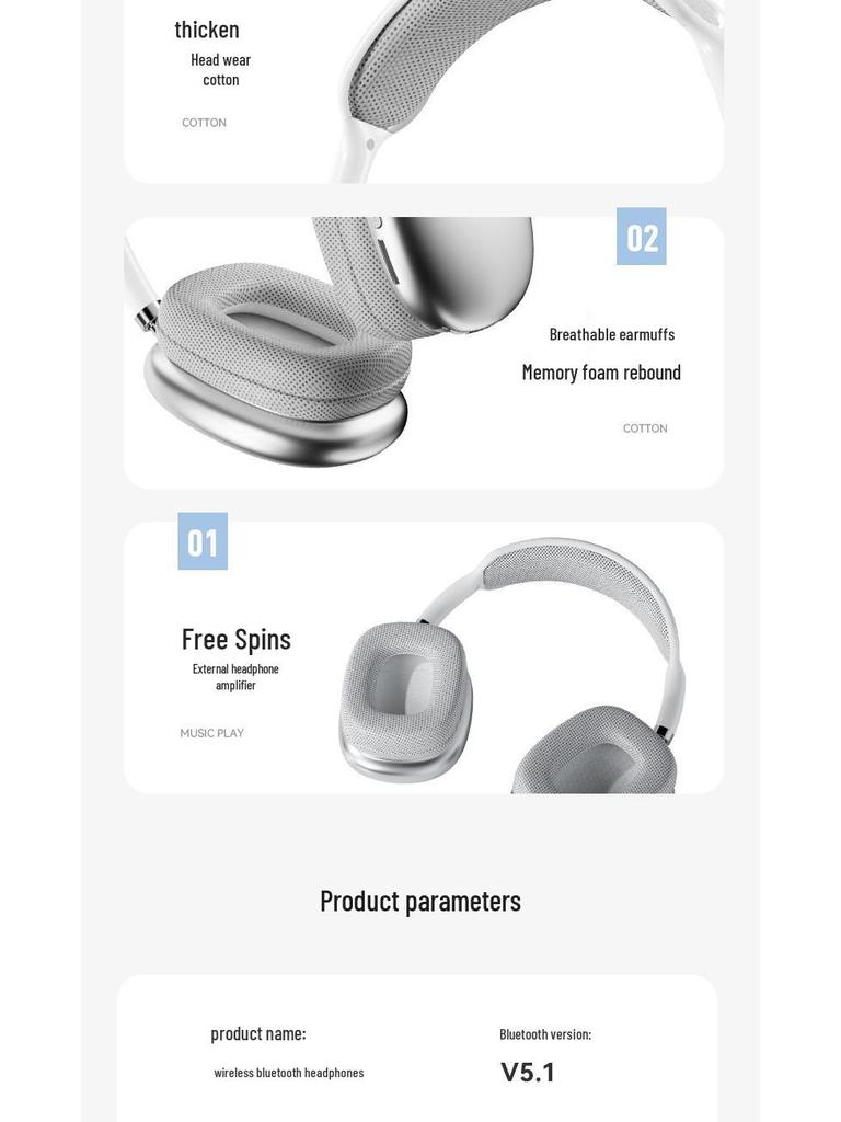 2025 Model Apple-Compatible Over-Ear Wireless Bluetooth Headphones with Heavy Bass