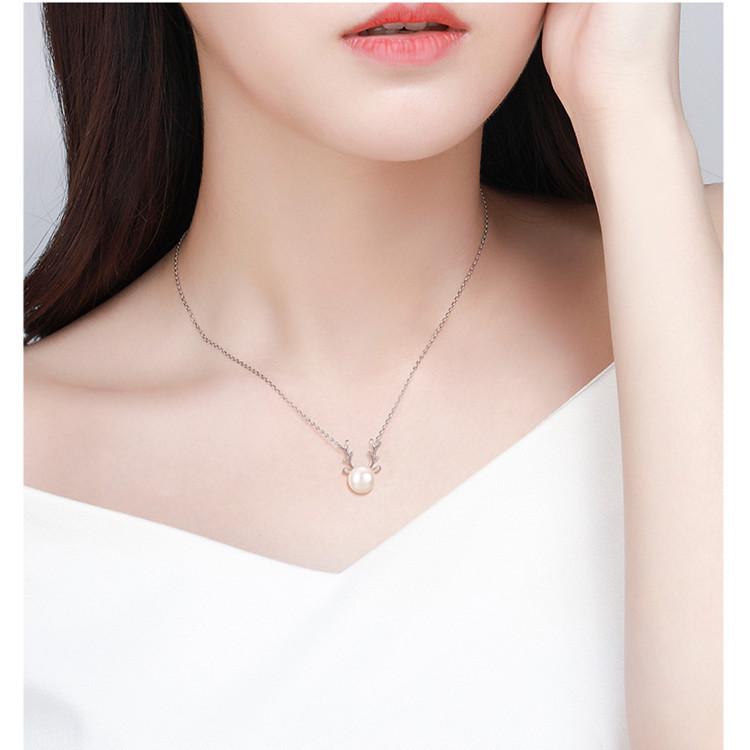 S925 Silver Antler Pearl Necklace - High-End Women's Fashion Clavicle Chain, Christmas Accessory