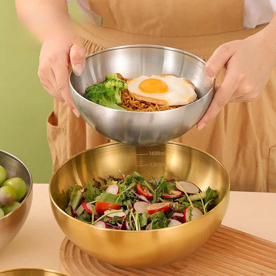 Edelstahl Gold und Silber Salatschüssel Reisnudeln Lamian Nudeln Schüssel Küchengeschirr Lebensmittelbehälter