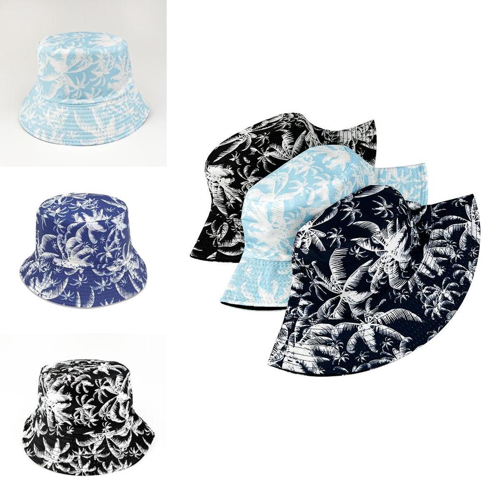 Palm Tree Fisherman Hat With Large Brim 100% Polyester Windproof Waterproof Sun Protection For Summer