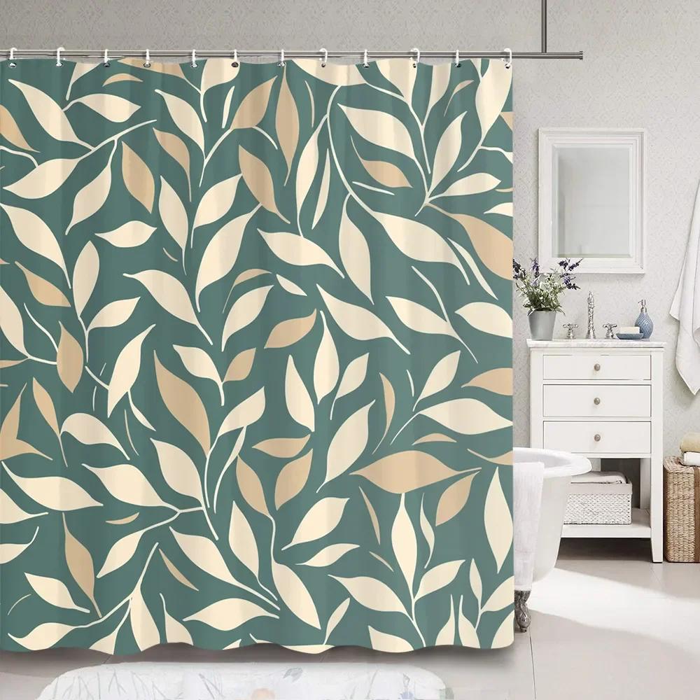 Leaf Shower Curtain Simple Modern Colourful Leaf Polyester Fabric Shower Curtains Bathroom Decor With Hooks Bathroom Accessories
