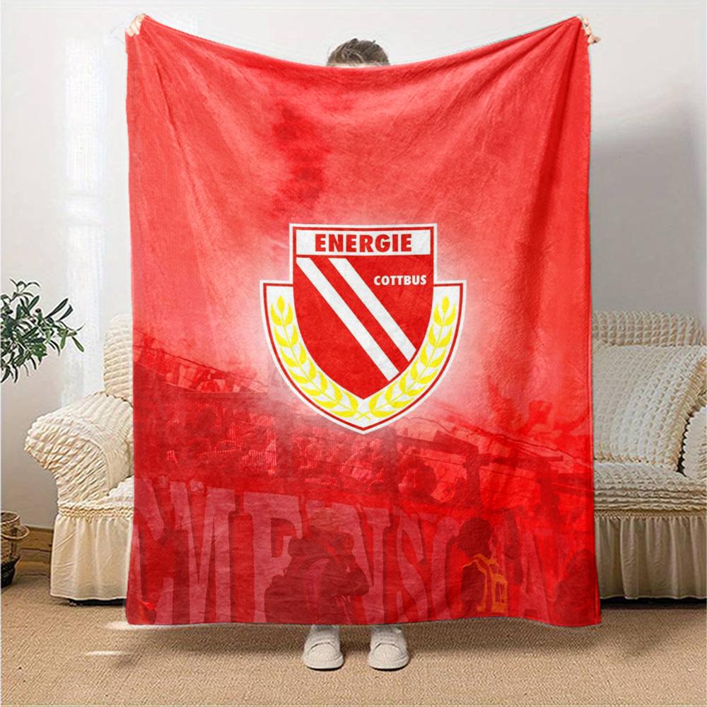 Energie Cottbus Club Crest Red Gradient Print Flannel Blanket Soft Warm Throw Blanket Football Fan Sofa Bed Decor