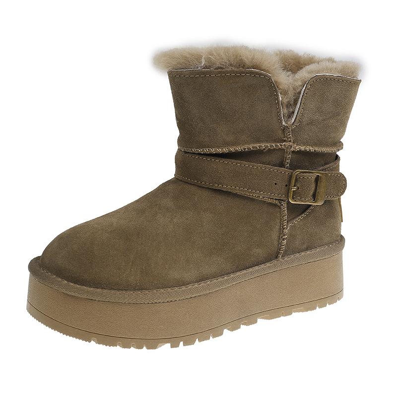 

Женская обувь Suding~ Sangpo зимние ботинки на толстой подошве 2025 новая зимняя бархатная утолщенная меховая интегрированная хлопковая обувь для Северо-Востока 40