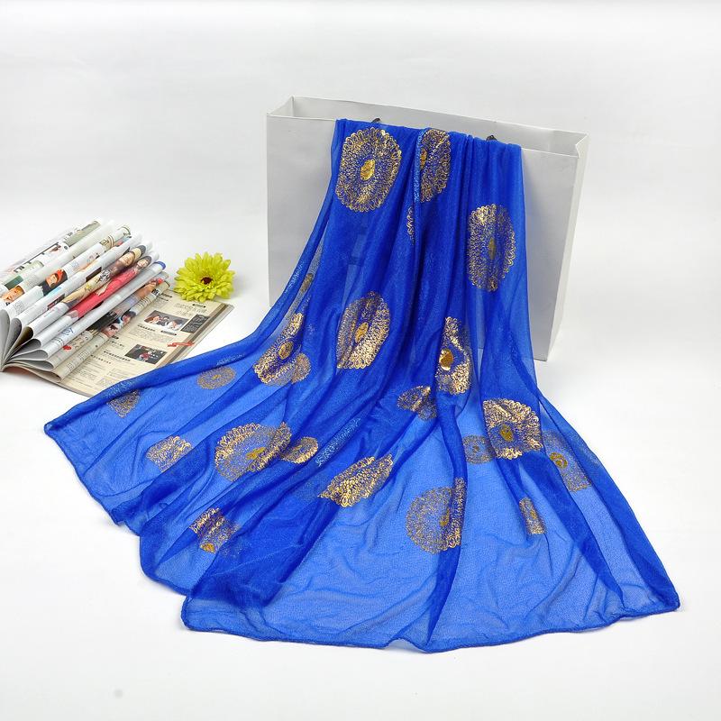 Autumn Silk Scarf: Candy Colors, Peacock Gold Stamping, Sunflower Design, Long Versatile Neck Wrap