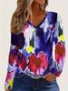Women's Elegant V-Neck Marble Print Long Sleeve T-Shirt Soft Polyester Great for Autumn and Winter Casual Wear Floral Print Tops