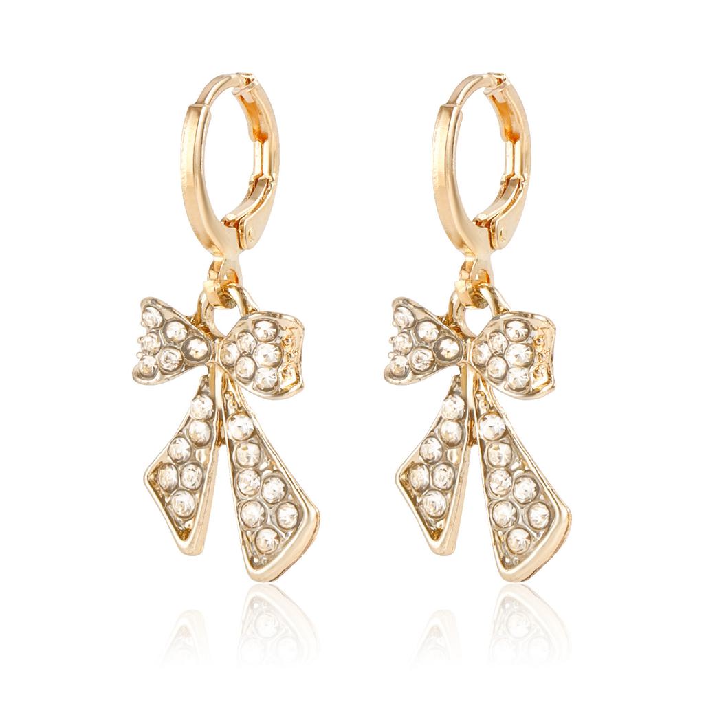 Cross-Border Jewelry Amazon Hot-Selling Short Micro-Diamond Bow Earrings Light Luxury High-End Temperament Earrings