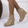 Bocanci de damă pentru toate anotimpurile cu platformă și pană, tip slip-on, modă casual, confortabili pentru uz zilnic, material durabil de bună calitate