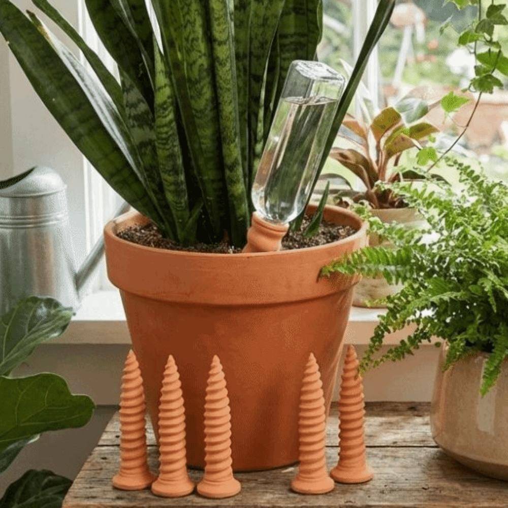 Natural Clay Self-Watering Terracotta Stakes Screws-Shaped Water Conservation Terracotta Watering Device Automatic Irrigation