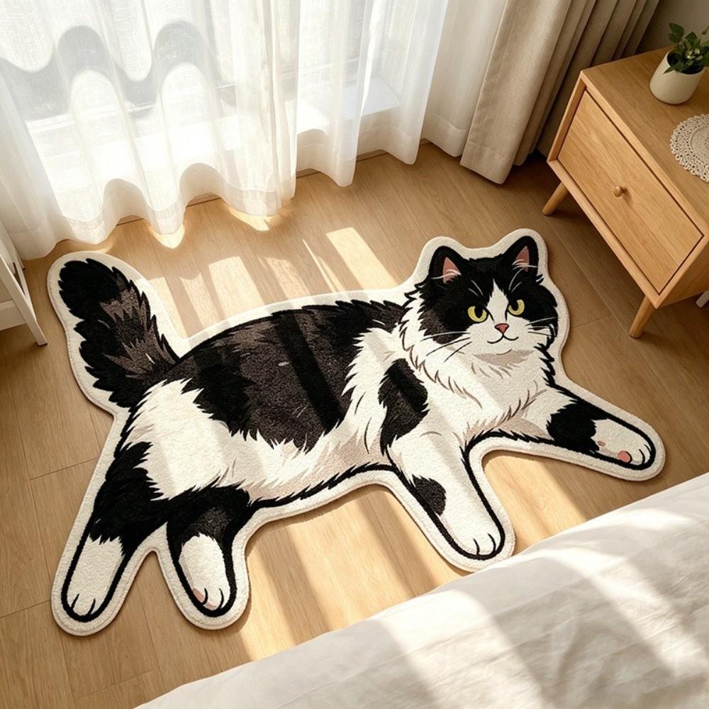 Home Decor Non Slip Cat Floor Mat Absorbent Not Easy To Shed Cat Shaped Rug Cartoon Cat Shape Bathroom Rug Bathroom