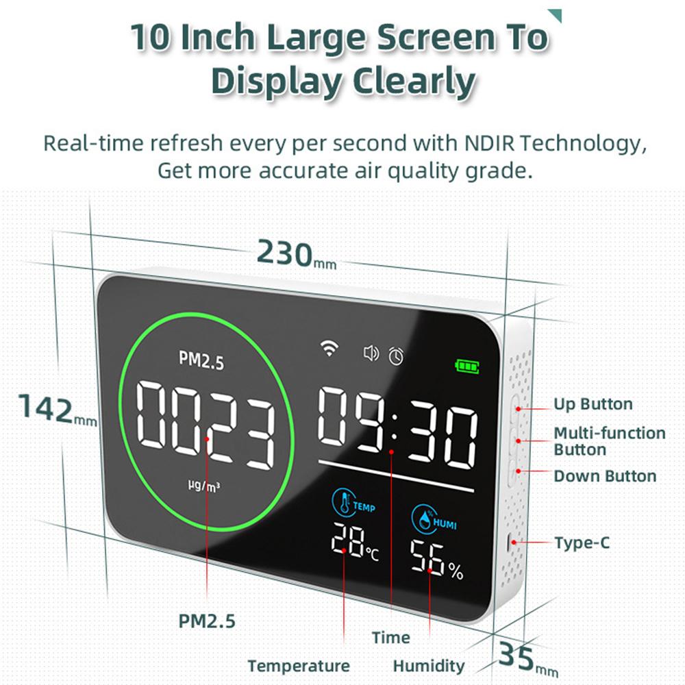 WiFi Smart Air Quality Detector Large Screen PM2.5 Monitor 4 In 1 PM2.5 Temperature Humidity Tester Alarm Clock for Home