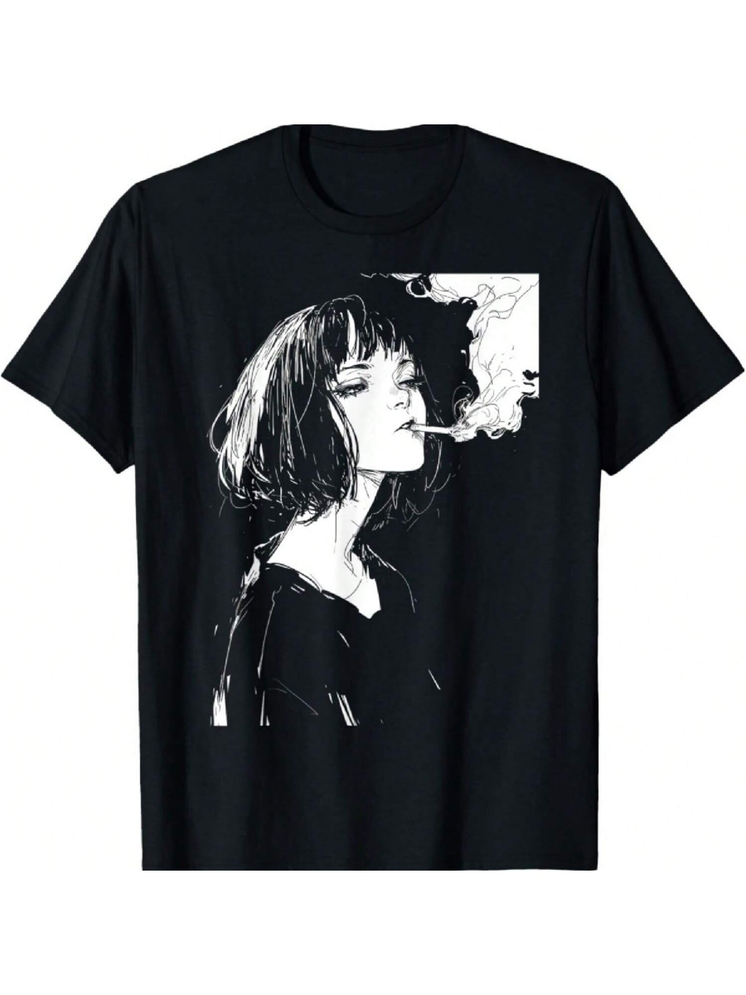 Soft Grunge Kawaii Anime Girl Smoking Waifu Otaku Japanese T-Shirt S разноцветный