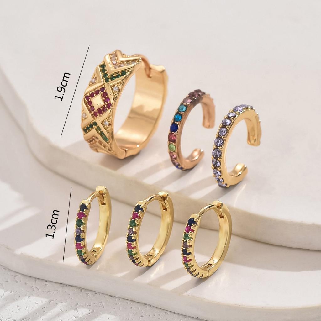 Light luxury fashion court stud earrings simple inlay color zircon design ear buckle earrings