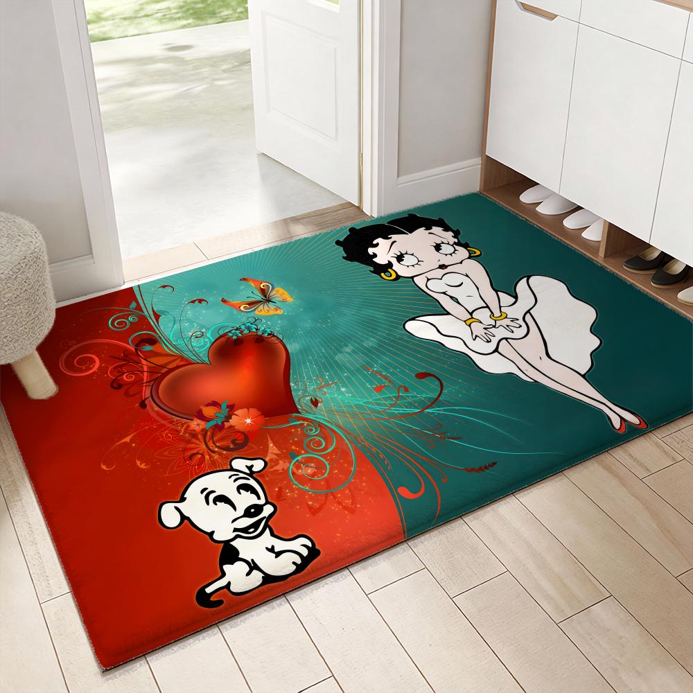Cute B-Betty Boop Floor Mat Soft Thickened Flannel Door Mat Non-Slip Living Room Rug Home Decor