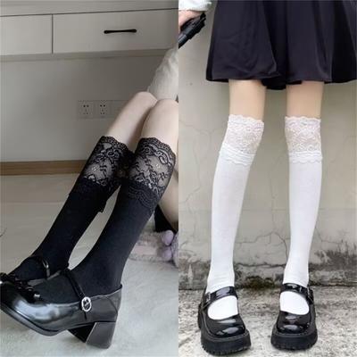 Women's Cotton Thigh High Stockings Warm Long Boot Socks Lace Frilly Knee High Socks Leg Warmers JK Student Stockings