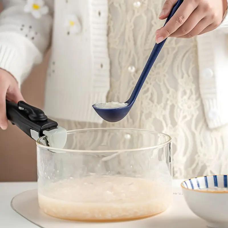 Silicone Ladle Soup Spoon Non-stick Curved Handle Unbreakable Big Round Scoop for Dinner Creative Kitchen Dining Tool Tableware