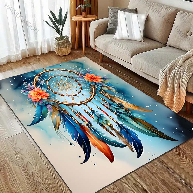 Dream Catcher and Feathers Print Carpet for Living Room Bedroom Sofa Doormat Home Decor Non-slip Floor Mat Room Area Rug