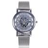 Wish Hollow Alloy Mesh Band Quartz Couple Watch - Imitation Mechanical Design