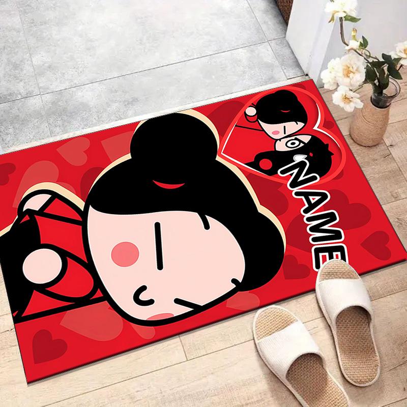 Custom PUCCA Mat Personalized Name, Polyester Washable Indoor Entryway Rug, Gift for Christmas, Easter, Thanksgiving Day