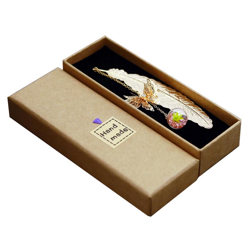 Classical Chinese Style Cicada Wing Metal Feather Bookmark with Leaf, Butterfly, and Dried Flower Accents