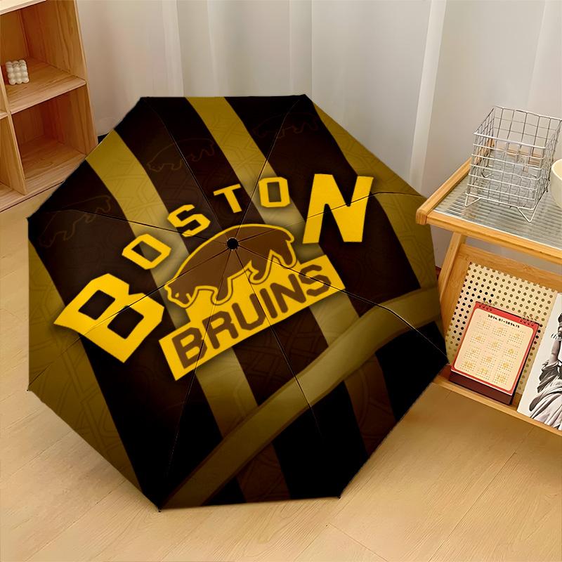 Boston Bruins Print Auto 8?Ribs Folding Umbrella Wind Resistant Lightweight Automatic Umbrella For Daily Travel