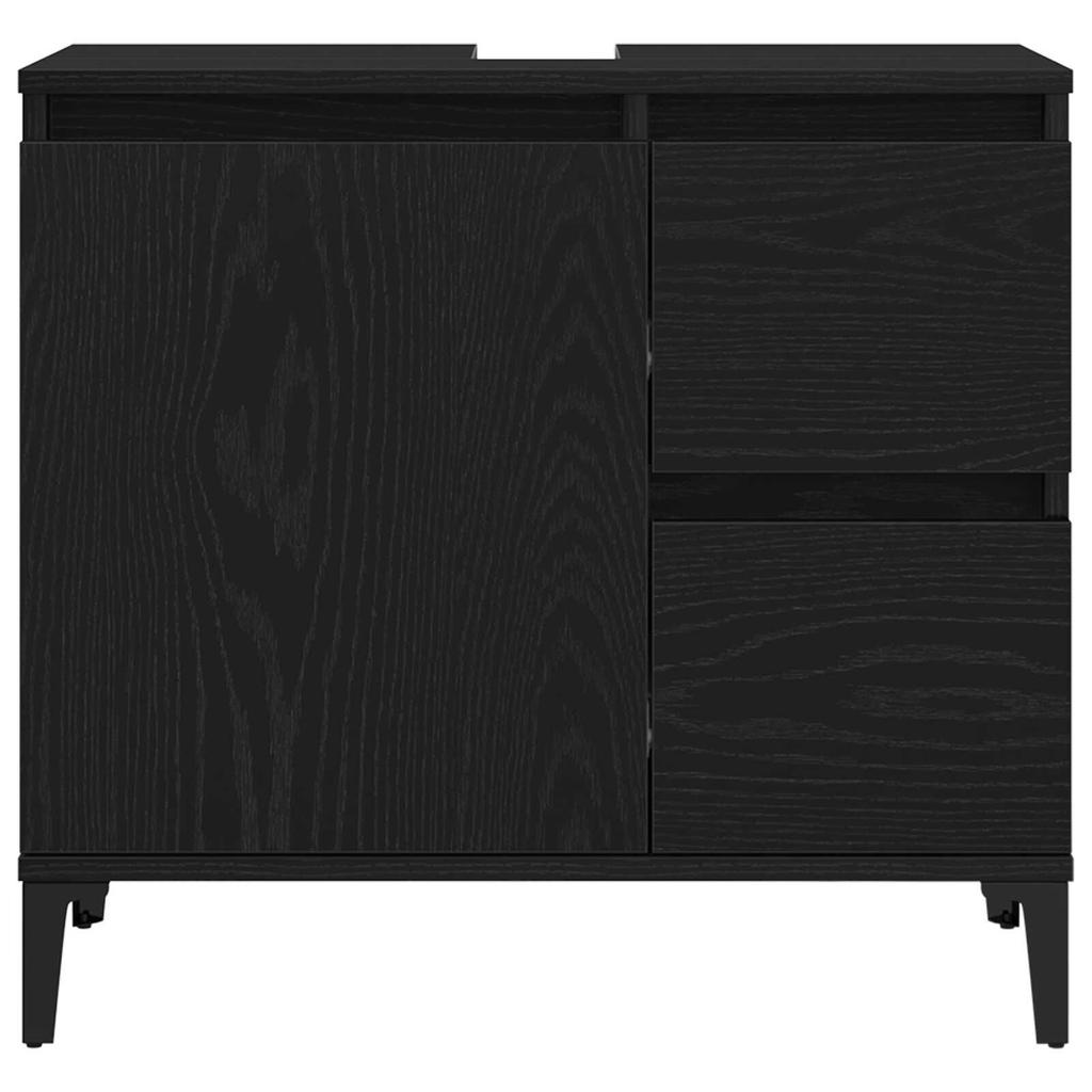 Aufbewahrungsschrank Unter Dem Waschbecken Im Badezimmer, Großer Stauraum Mit Einer Tür, 2 Schubladen, Schwarze Eiche, 65x33x60 Cm Aus Ingenieurholz