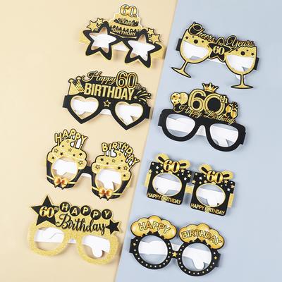 Black Gold Birthday Paper Glasses Happy 18th 40th 50th 60th Birthday Party Decoration 18 40 50 60 Year Party Supplies Photo Prop