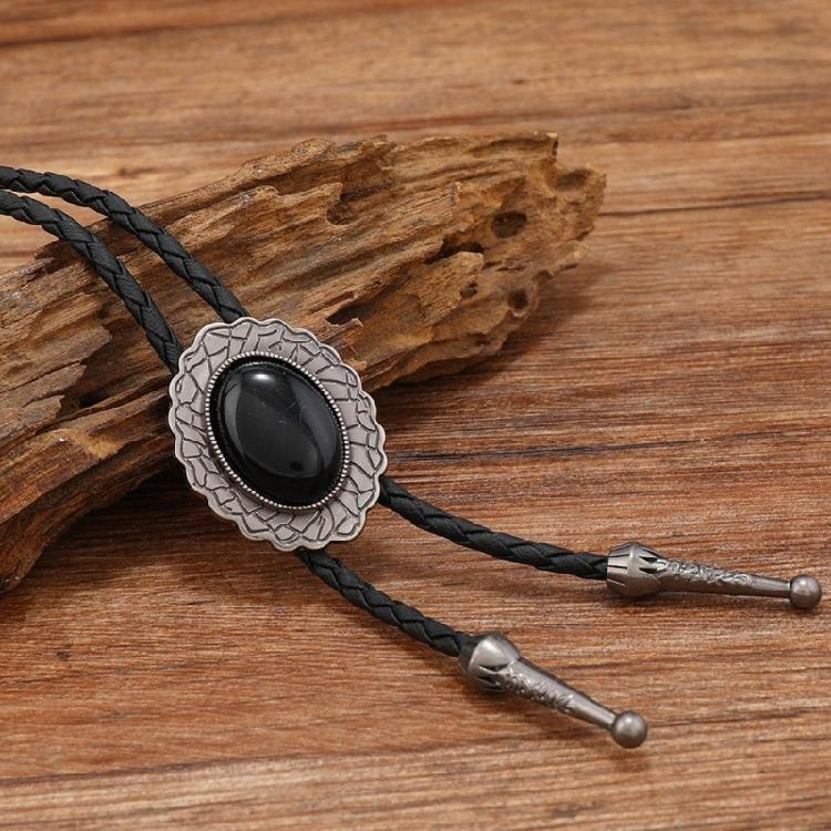 3 st Västerländsk Cowboy Vintage Blommig Sten Hänge Bolo-slips Flätad Läderrep Sladd Halsband Smycken Halsband