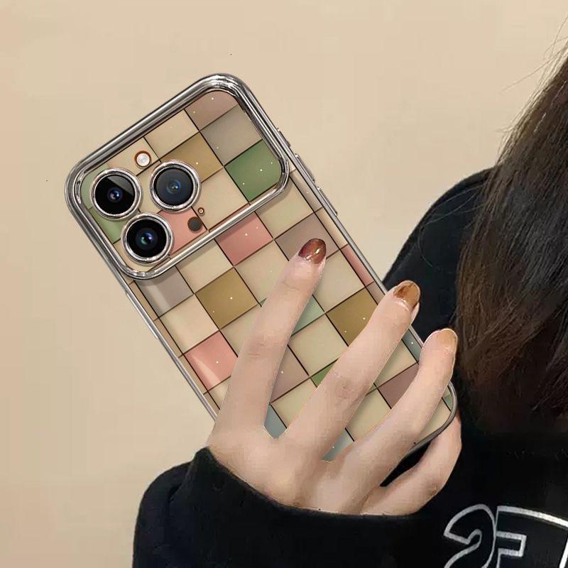 Color grid is suitable for Apple mobile phone case 17promax new 16promax cartoon 15plus electroplating 14
