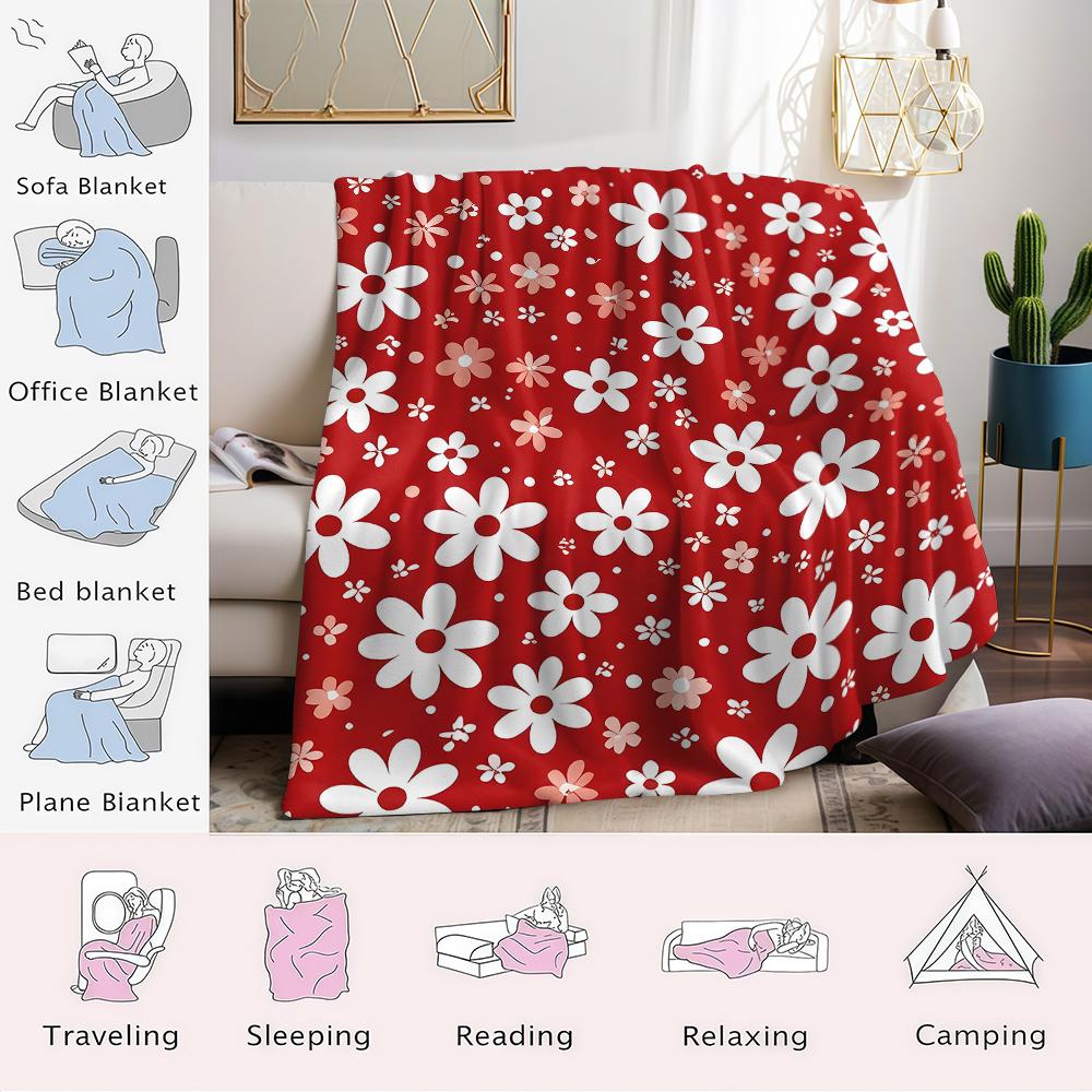 Crimson Daisy Field Flannel Blanket Warm Soft Halloween Christmas Couch Warm Cozy Decorative Decor Gift for All Season
