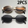 2PCS  Vintage Punk Style Sunglasses Men Retro Round Metal Frame Women Sun Glasses Fashion Eyewear
