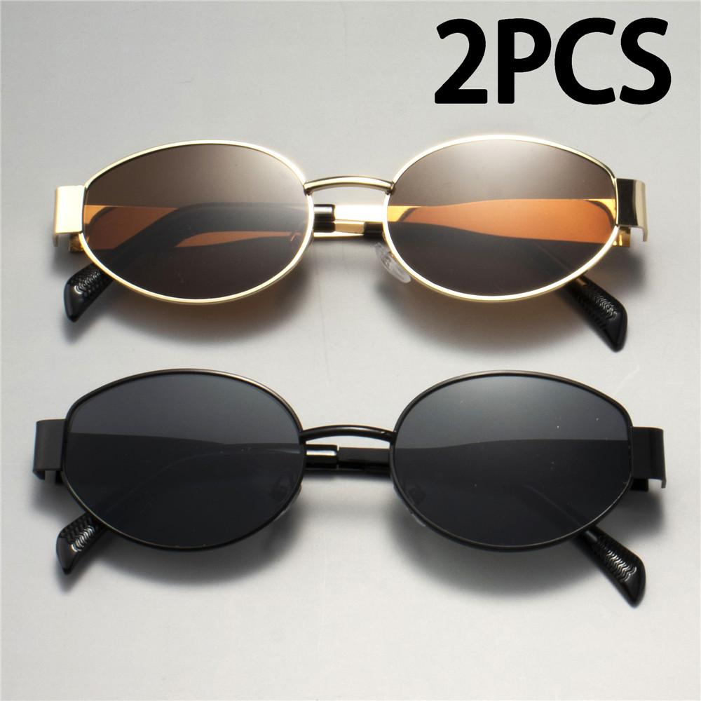 2PCS Vintage Punk Style Sunglasses Men Retro Round Metal Frame Women Sun Glasses Fashion Eyewear