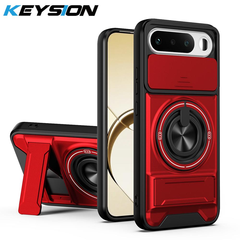 KEYSION Magnetic Phone Case for Raelme 16 5G Slide Camera Protection Upright Kickstand 360 Ring Shockproof Cover for Realme16 5G