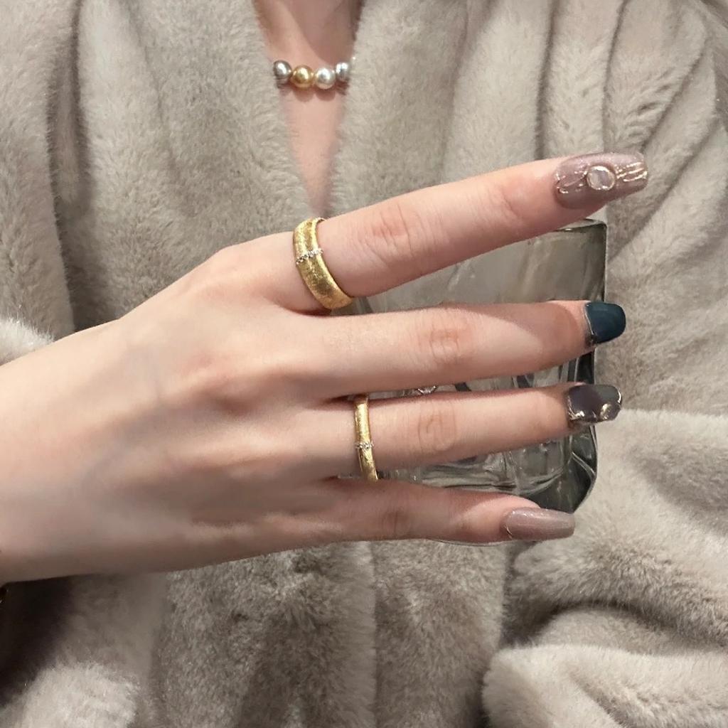 French Light Luxury Retro Ring Wire Drawing Process Italian Medium And Ancient Style Wide And Narrow Version Couple Ring Opening Adjustable