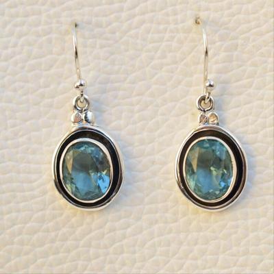 Boucles d'oreilles en topaze bleue, argent sterling 925, bijoux de créateur faits main, cadeau pour elle, anniversaire, bijoux en argent