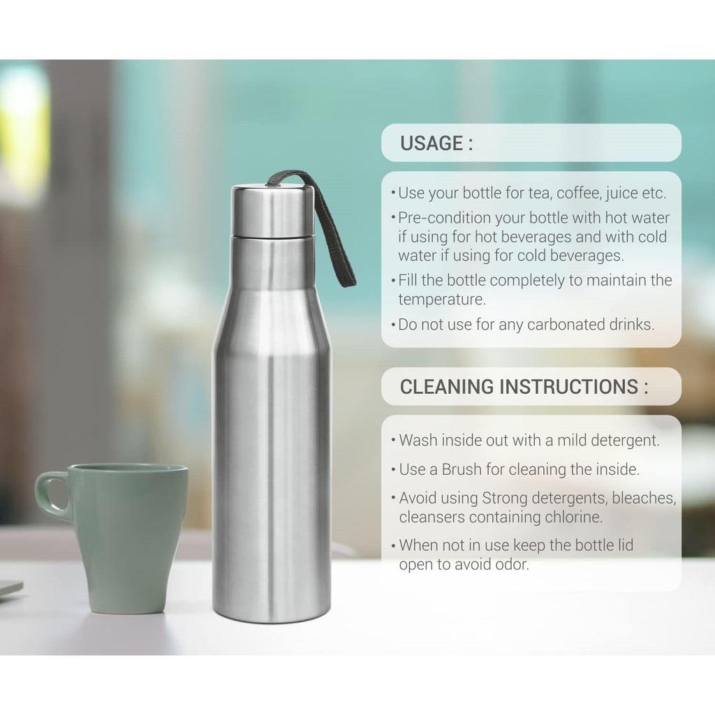 Super 1000 Stainless Steel Water Bottle 1000ml | Single Wall | Leak-Proof Lid, Rust-Free BPA-Free | For School, Office, Gym, Travel | Silver