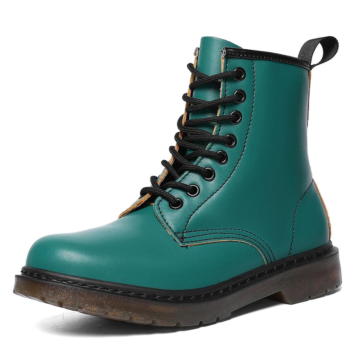 

Шкіряні жіночі ботильйони на відкритому повітрі Повсякденне взуття в британському стилі Дизайнерські робочі черевики Класичні жіночі мотоциклетні черевики 40 зелений