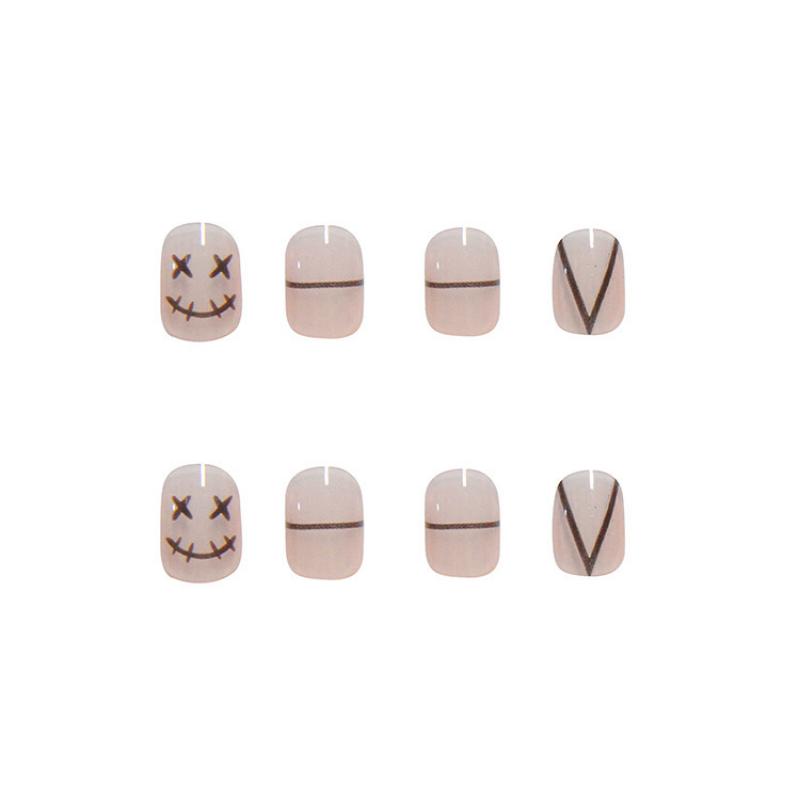 24pcs/set Cool Black Manicure Flame Line False Nails Finished Wearable Nail Stickers Press On Nail