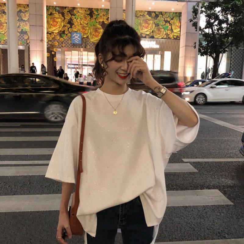 Womens Slim Fit Short Sleeve T-Shirt Casual Round Neck Top In Black White Milk Silk Fabric A-Line Cut