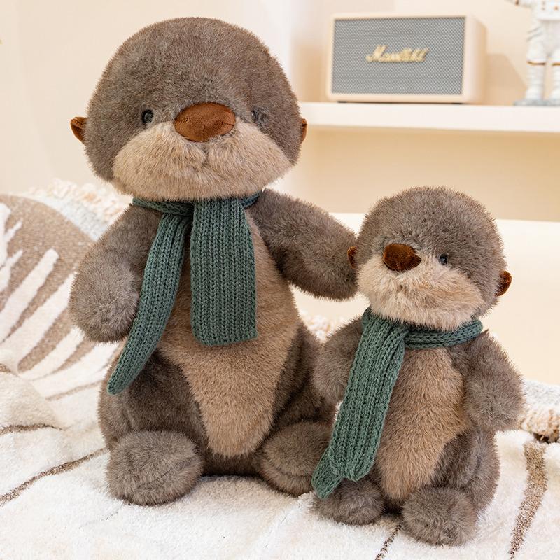 Animal Series Sitting Wishing Fish Otter Scarf Plush Toy Soft Pillow Home Office Decor Baby Comfort Doll Birthday Gifts for Kids