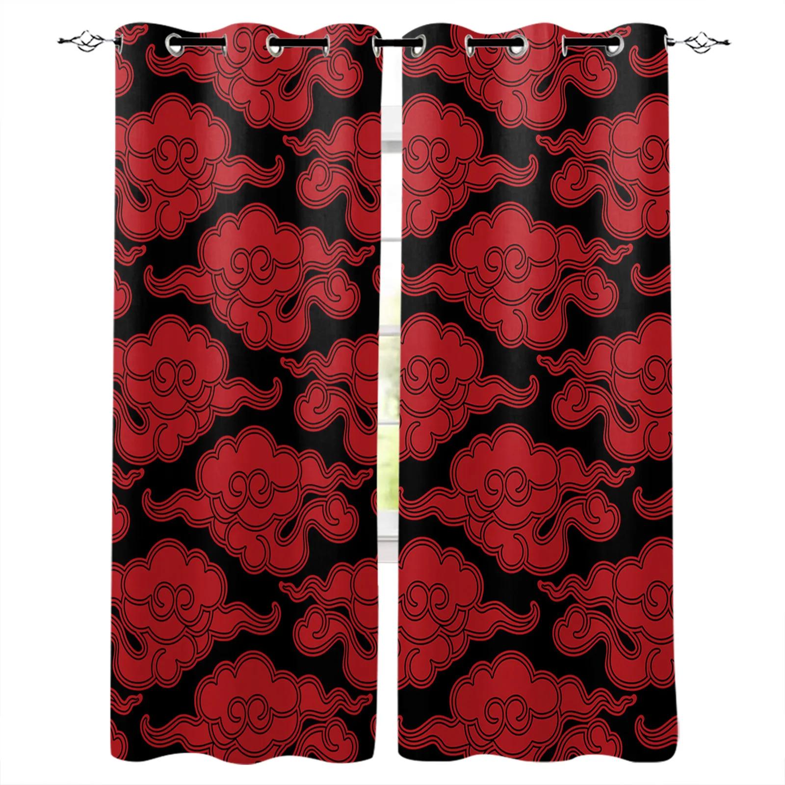 2-teilige bordeauxrote Wolkenobsidian-Vorhänge für Schlafzimmer Wohnzimmer Küchenfenster Jalousien Halb-Verdunkelungsvorhänge cortinas para el hogar 2x60Wx50H(CM)&Grommet Top