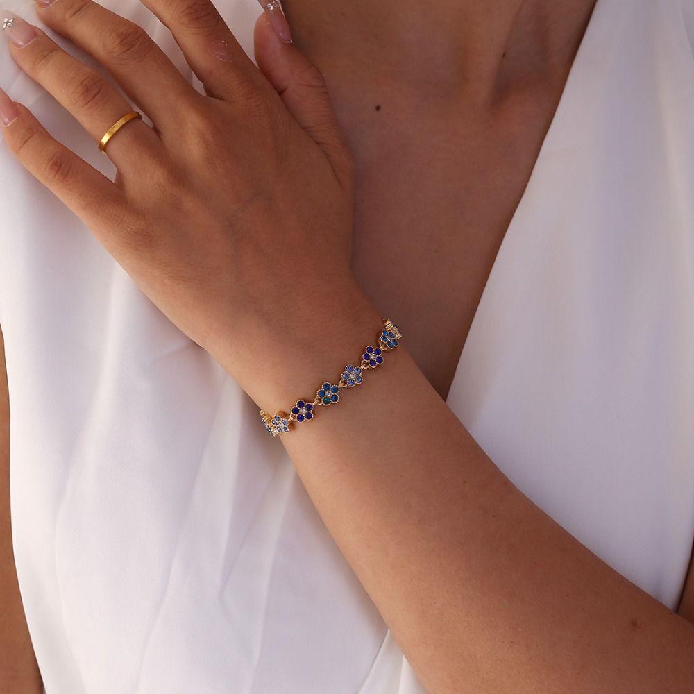 Adjustable Crystal Flower Bracelet Stainless Steel Stainless Steel Bracelet Gift Giving
