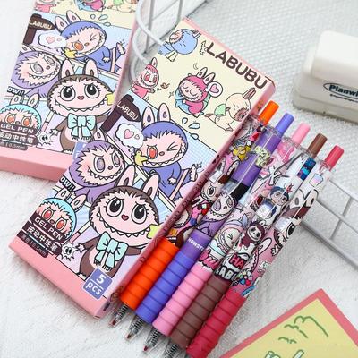 5 Unidades Canetas de Gel Labubu de Desenho Animado Fofas Conjunto de Canetas Kawaii Conjunto de Canetas Kawaii de Secagem Rápida Material de Papelaria para Escritório Estudante Escola