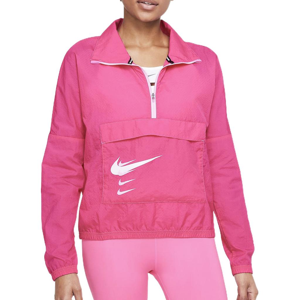 Nike Swoosh Run Logo Print Solid Color Half-Zip Jacket Women Jackets Pink DJ0925-607